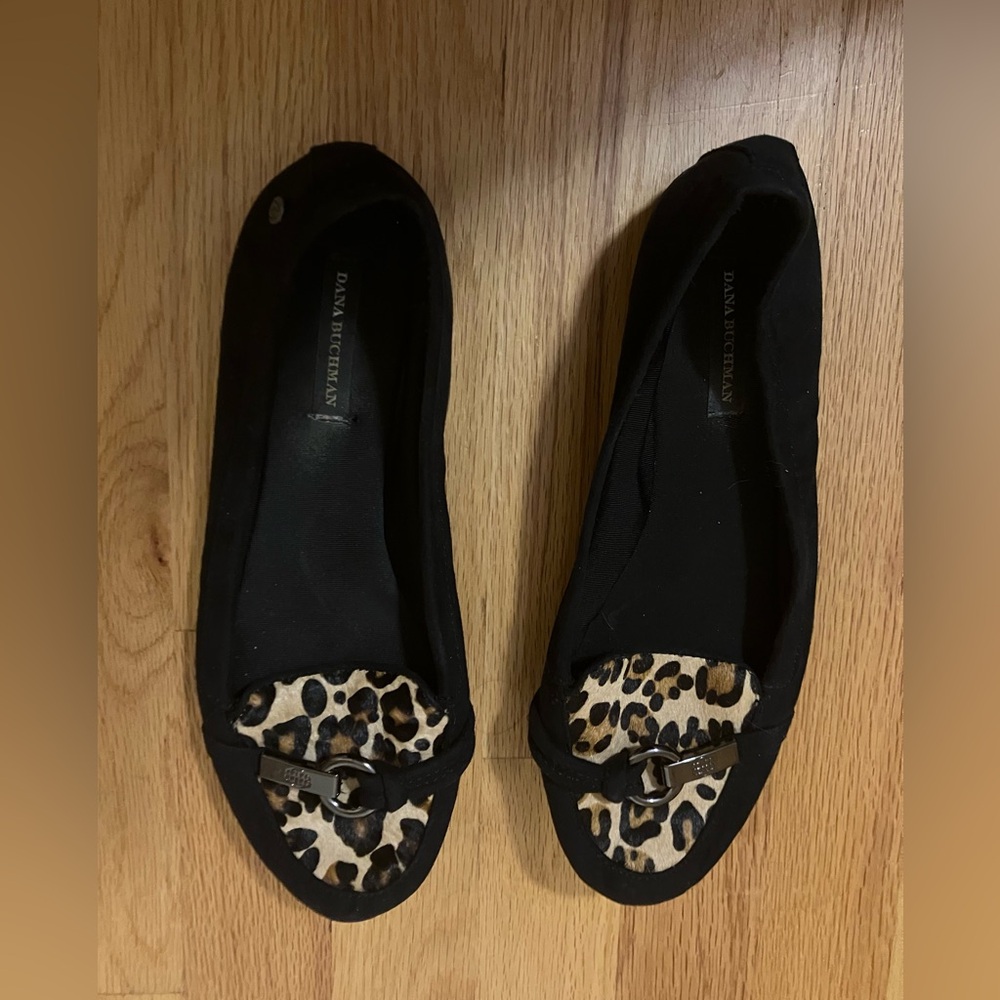 Dana Buchman Black Flats with Leopard Accent